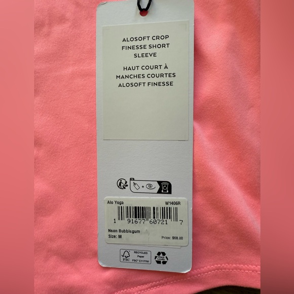 ALO SOFT CROP, FINESSE SHORTSLEEVE, NEON BUBBLEGUM, SIZE M - Picture 3 of 5